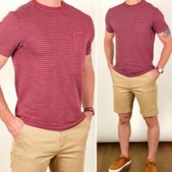 ORIGINAL PENGUIN Shirt Short Sleeve Red white pocket  Striped XL - Picture 1 of 9